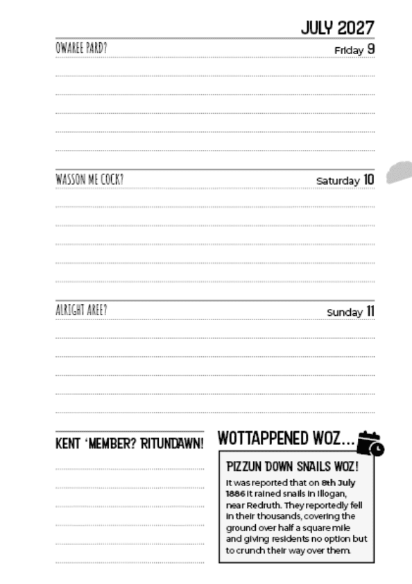 Interior page of Wasson in 2027? Cornwall 2027 Diary – Hardback