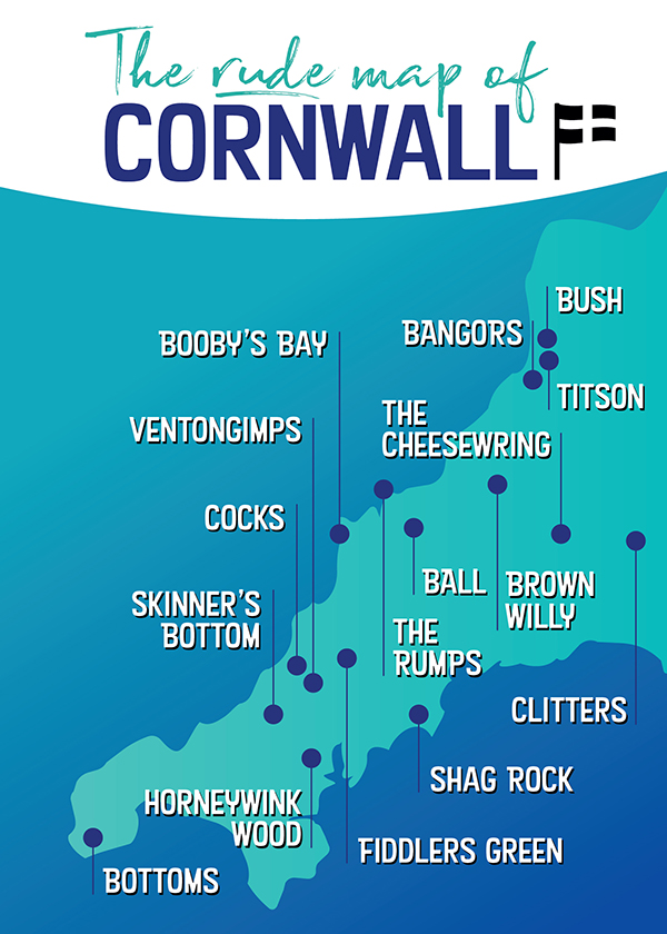 The Rude Map of Cornwall A5 hardback notebook